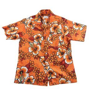 VTG Pomare Hawaiian Shirt Men's Large Orange Floral Hibiscus USA Made 80's Aloha